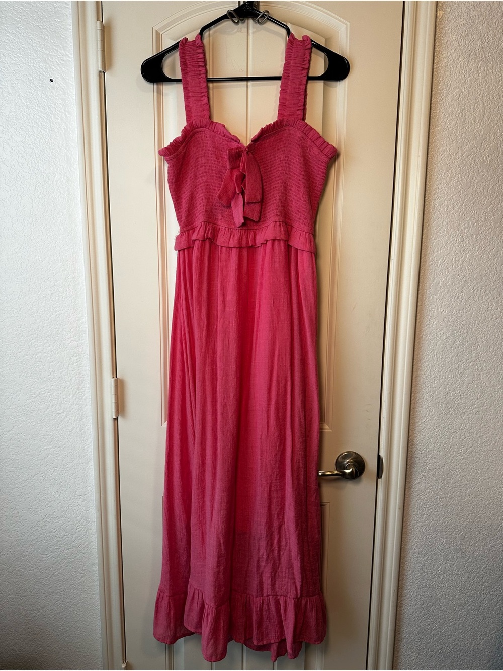By The River Pink Ruffled Bow Tie-Front Maxi Dress size S